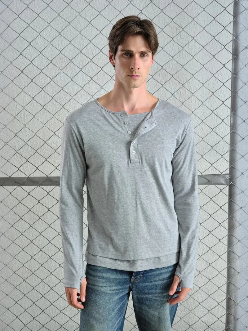 جيستو GIESTO Long Sleeve Button Collar Comfort Fit T-Shirt